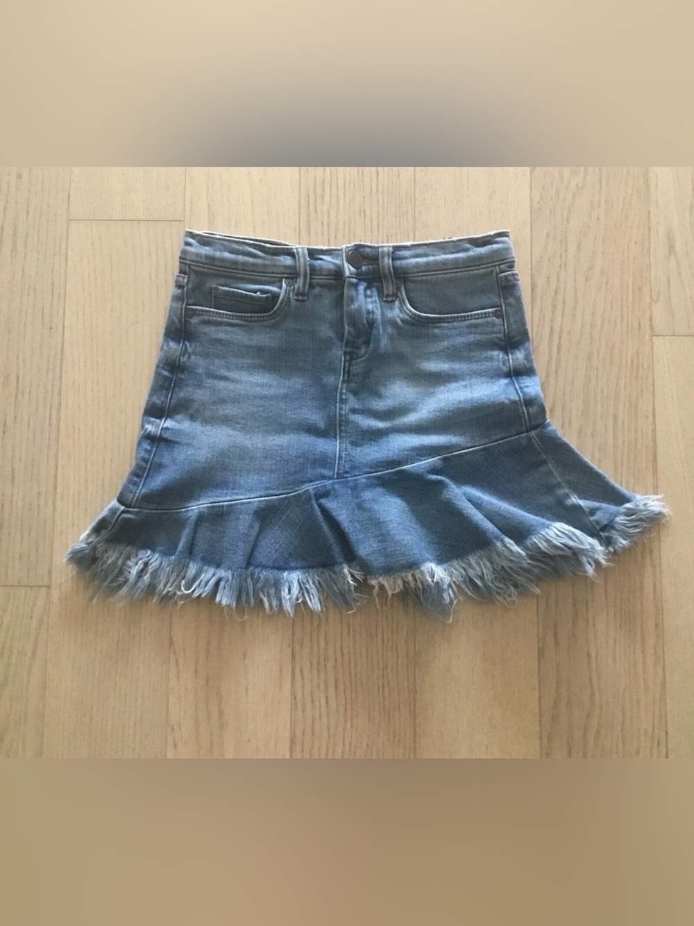 Blank NYC Women'S Blue Asymmetrical Denim Raw Hem Mini Ruffle Skirt Size 25